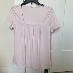 HALARA Light Pink Square Neck Pleated Short Sleeve Tee size S